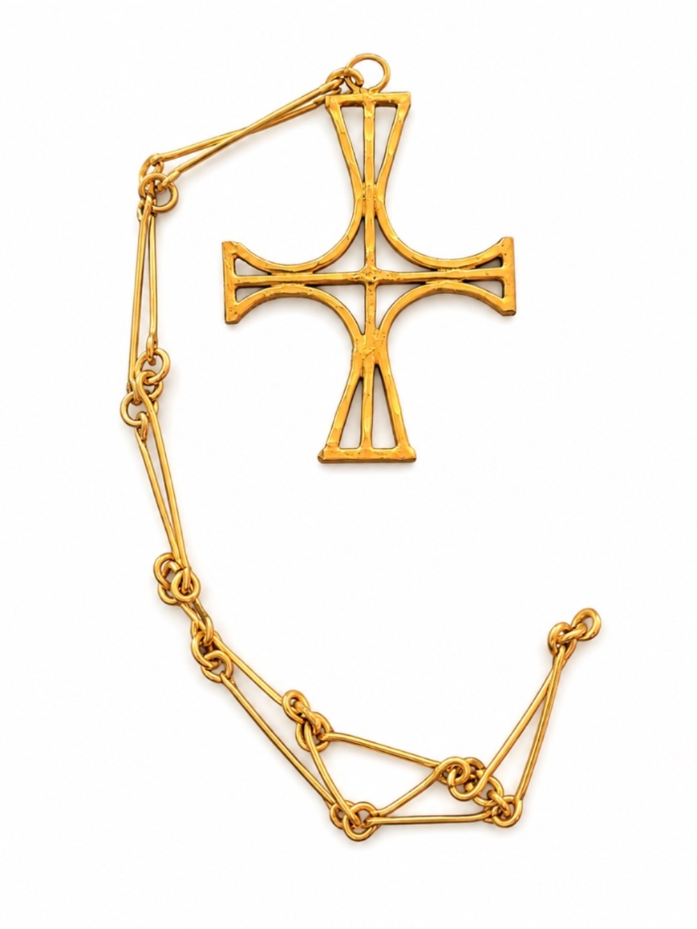Vintage Gold Tone Openwork Cross Pendant Necklace
